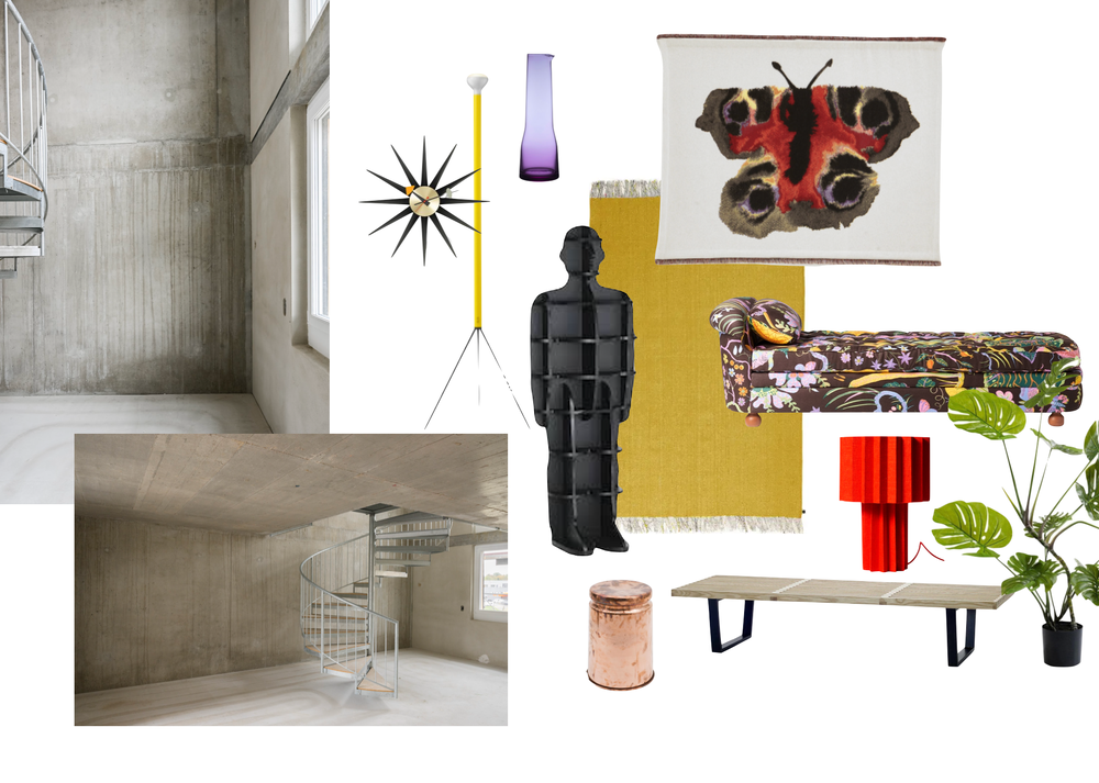 Einrichtungstipps, die das Interieur lebendig machen: Der spannende, rohe Raum schreit für Connie Hüsser nach warmen Farben und Mustern als Kontrast.