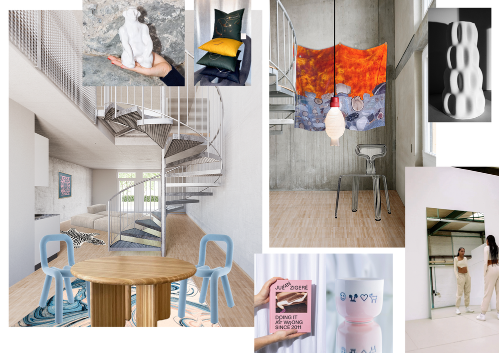 Julian Zigerli setzt bei seiner Lofteinrichtung auf Kontraste: Weiche, runde Formen zum kalten, nackten Beton und – für ihn besonders wichtig – ein grosser Spiegel.